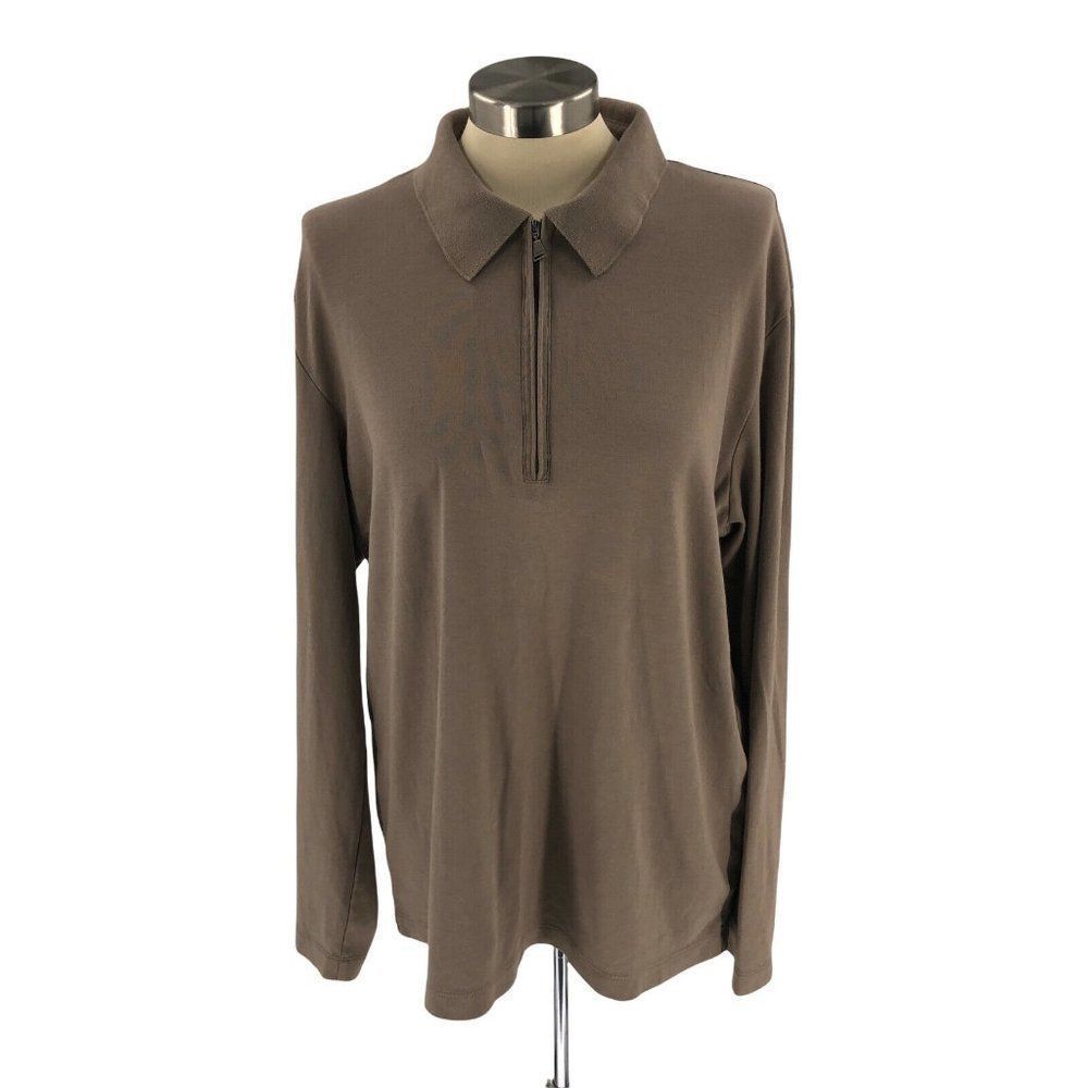 Calvin Klein Womens Sweatshirt Large Brown Pullover Long Sleeve Quarter Zip